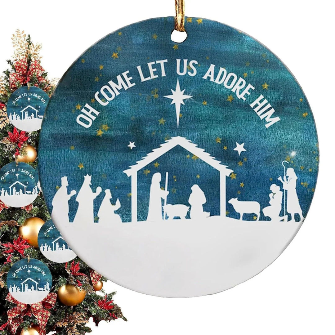Christianartworkshop Classic Style Come Let Us Adore Him Holy Night Christmas Nativity Hanging Ornaments - image 2