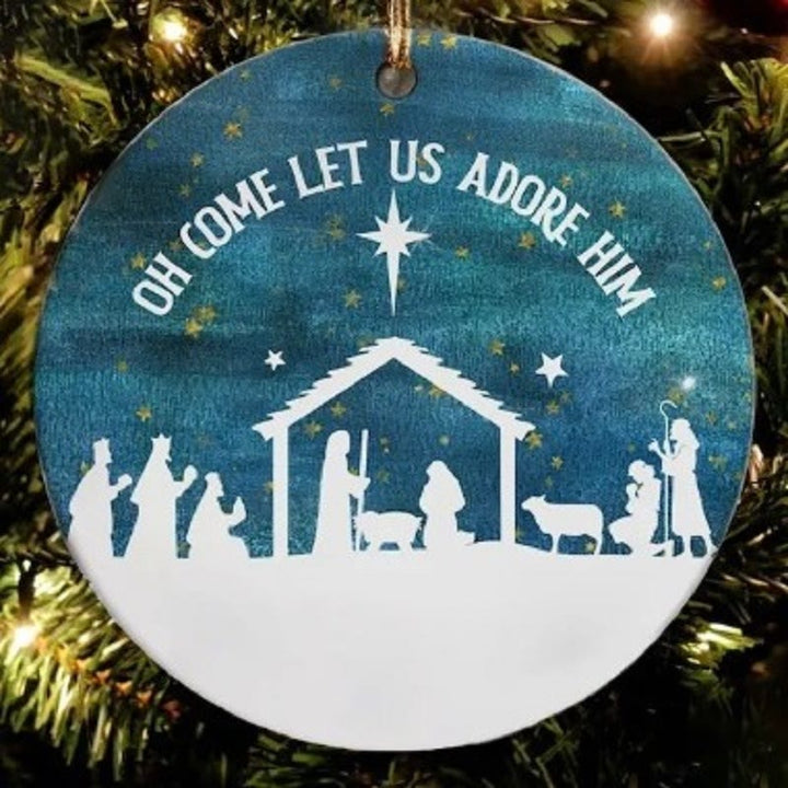 Christianartworkshop Classic Style Come Let Us Adore Him Holy Night Christmas Nativity Hanging Ornaments - Ceramics - image 0