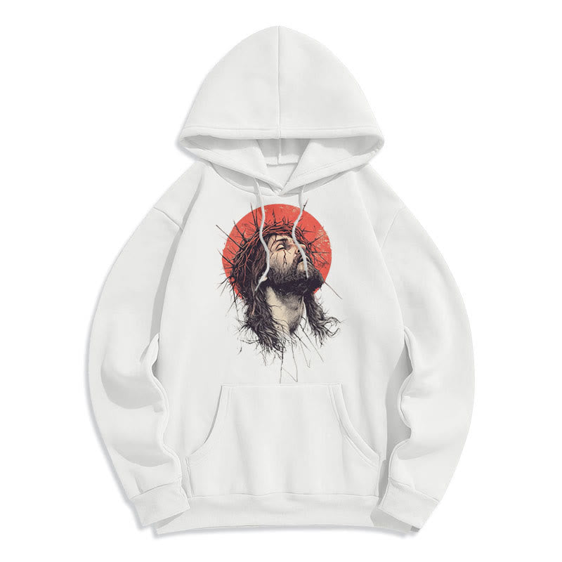 Christianartworkshop Classic Colored Style Jesus Crown of Thorns Fleece Lined Polyester Hoodie - White - 2XL - image 0