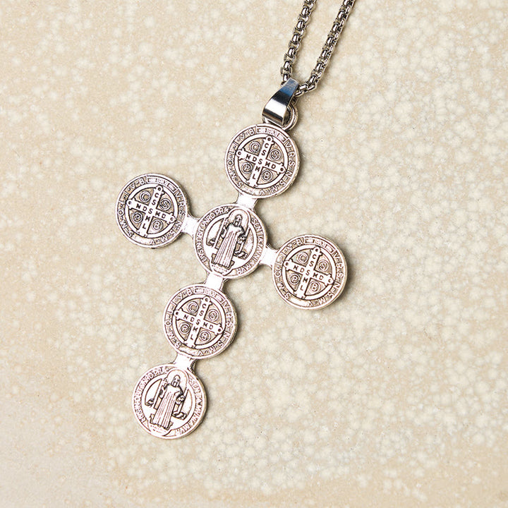 Christianartworkshop Classic Retro Style St. Benedict Cross Divine Protection Pendant Necklace - St. Benedict - image 0