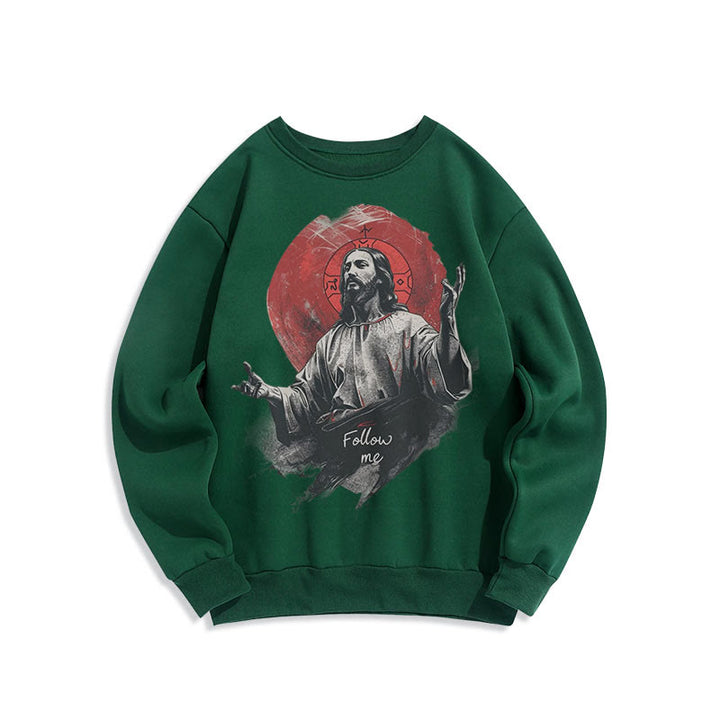 Christianartworkshop Classic Style Jesus Halo Follow Me Fleece Lined Polyester Sweatshirt - Green - 2XL - image 12