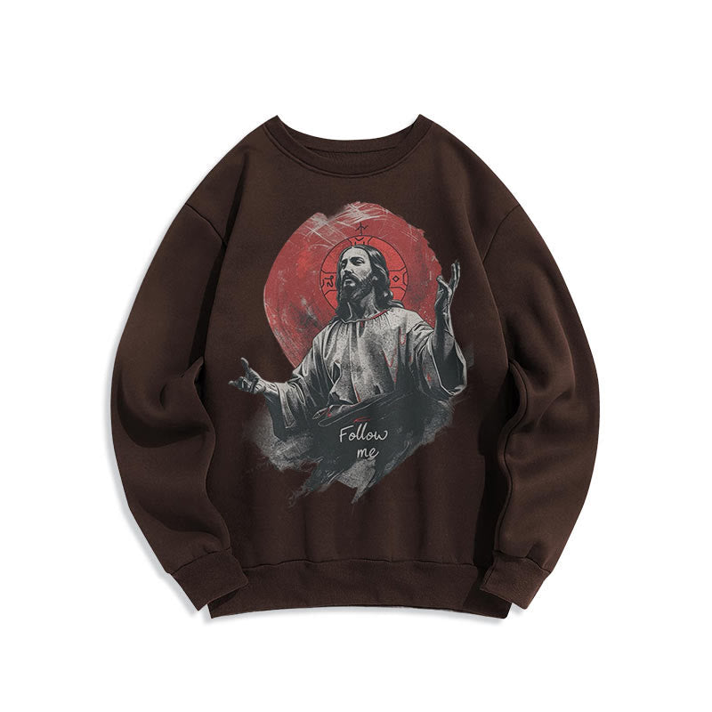 Christianartworkshop Classic Style Jesus Halo Follow Me Fleece Lined Polyester Sweatshirt - Brown - 2XL - image 10