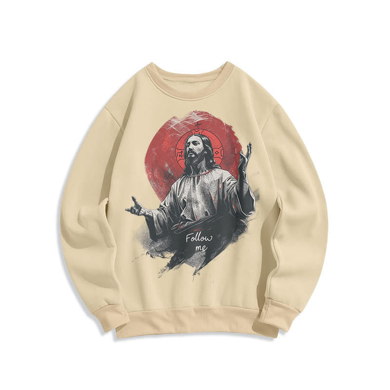 Christianartworkshop Classic Style Jesus Halo Follow Me Fleece Lined Polyester Sweatshirt - Beige - 2XL - image 8