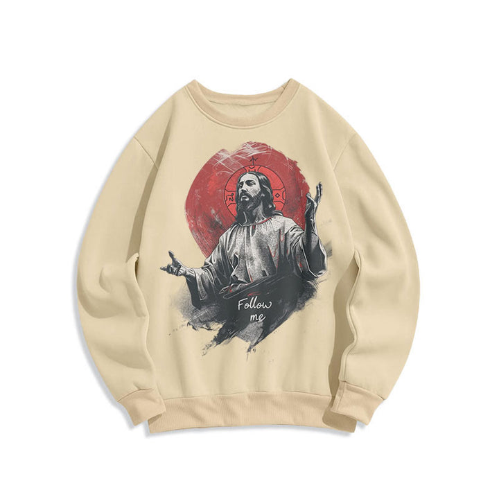 Christianartworkshop Classic Style Jesus Halo Follow Me Fleece Lined Polyester Sweatshirt - Beige - 2XL - image 8
