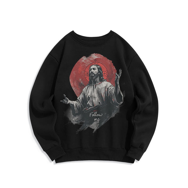 Christianartworkshop Classic Style Jesus Halo Follow Me Fleece Lined Polyester Sweatshirt - Black - 2XL - image 6