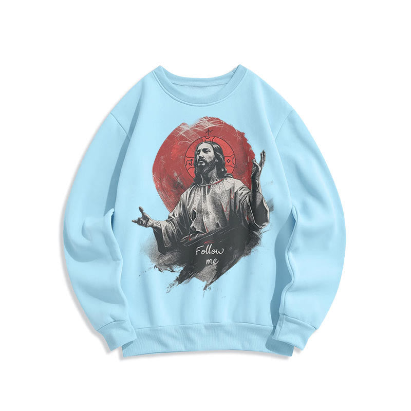 Christianartworkshop Classic Style Jesus Halo Follow Me Fleece Lined Polyester Sweatshirt - Blue - 2XL - image 14