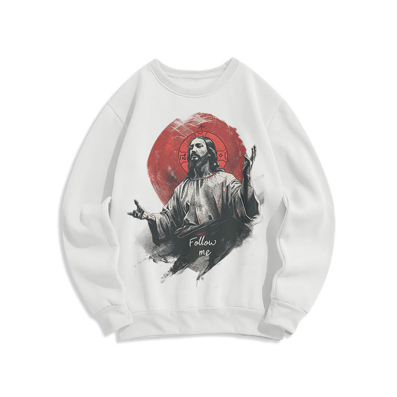 Christianartworkshop Classic Style Jesus Halo Follow Me Fleece Lined Polyester Sweatshirt - White - 2XL - image 0