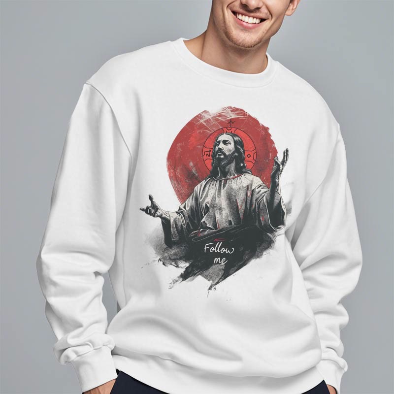 Christianartworkshop Classic Style Jesus Halo Follow Me Fleece Lined Polyester Sweatshirt - image 5