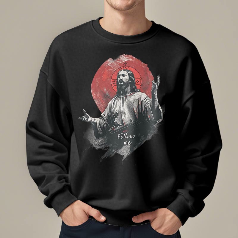 Christianartworkshop Classic Style Jesus Halo Follow Me Fleece Lined Polyester Sweatshirt - image 7