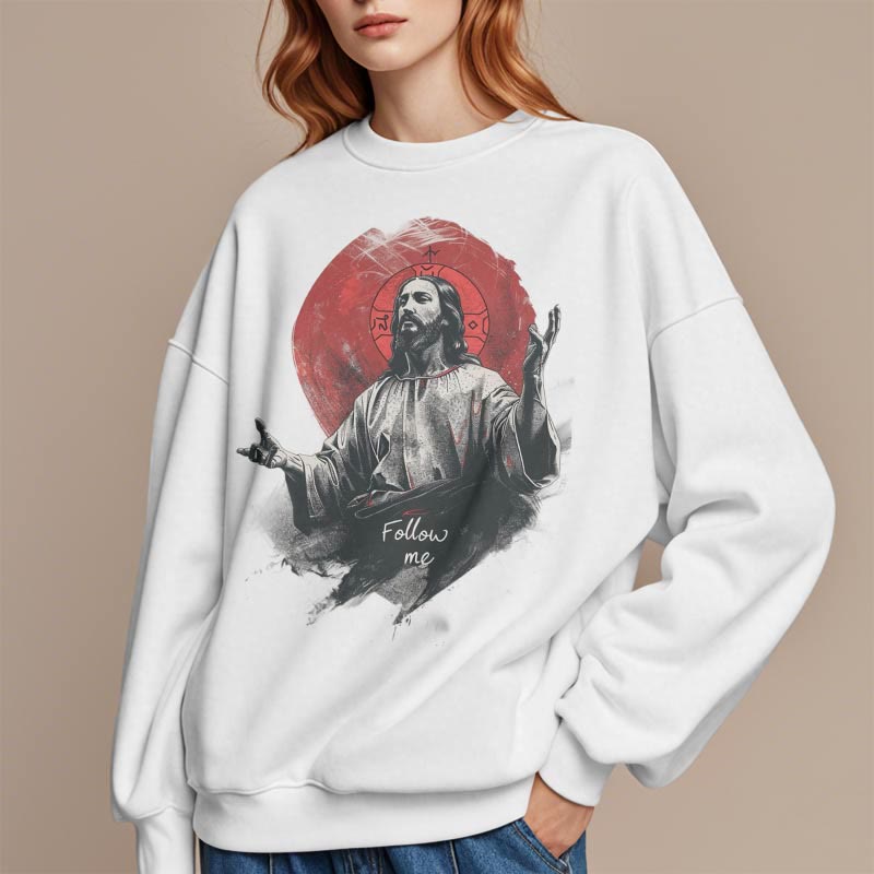 Christianartworkshop Classic Style Jesus Halo Follow Me Fleece Lined Polyester Sweatshirt - image 4