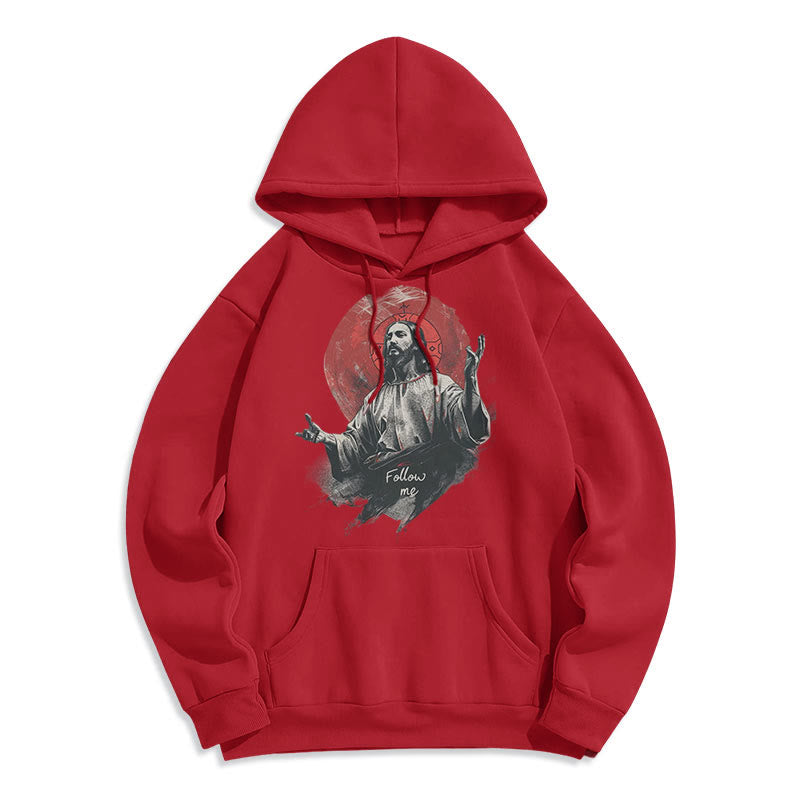 Christianartworkshop Classic Style Jesus Halo Follow Me Fleece Lined Polyester Hoodie - Red - 2XL - image 18