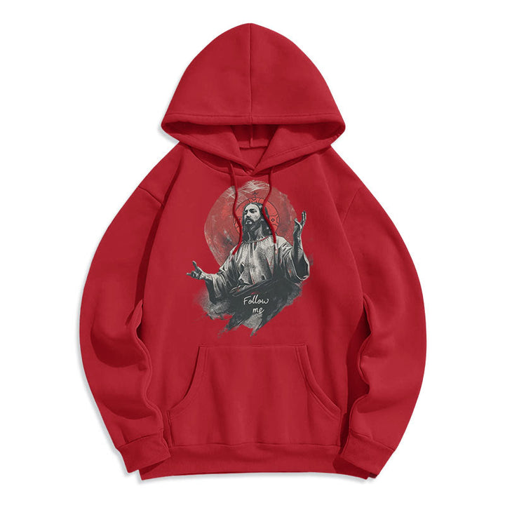 Christianartworkshop Classic Style Jesus Halo Follow Me Fleece Lined Polyester Hoodie - Red - 2XL - image 18