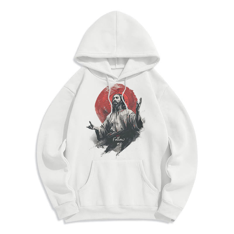 Christianartworkshop Classic Style Jesus Halo Follow Me Fleece Lined Polyester Hoodie - White - 2XL - image 8