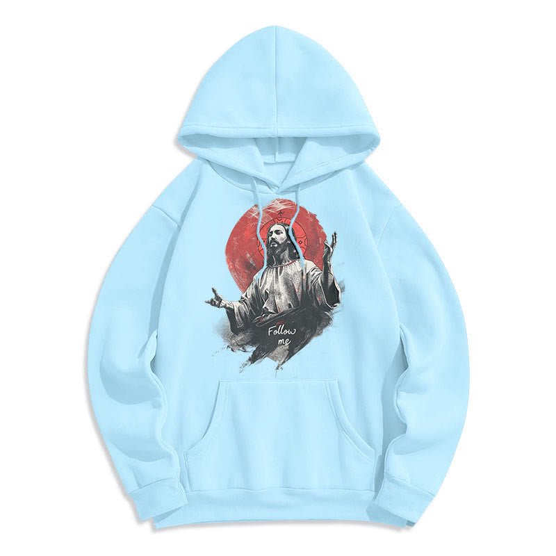 Christianartworkshop Classic Style Jesus Halo Follow Me Fleece Lined Polyester Hoodie - Blue - 2XL - image 0