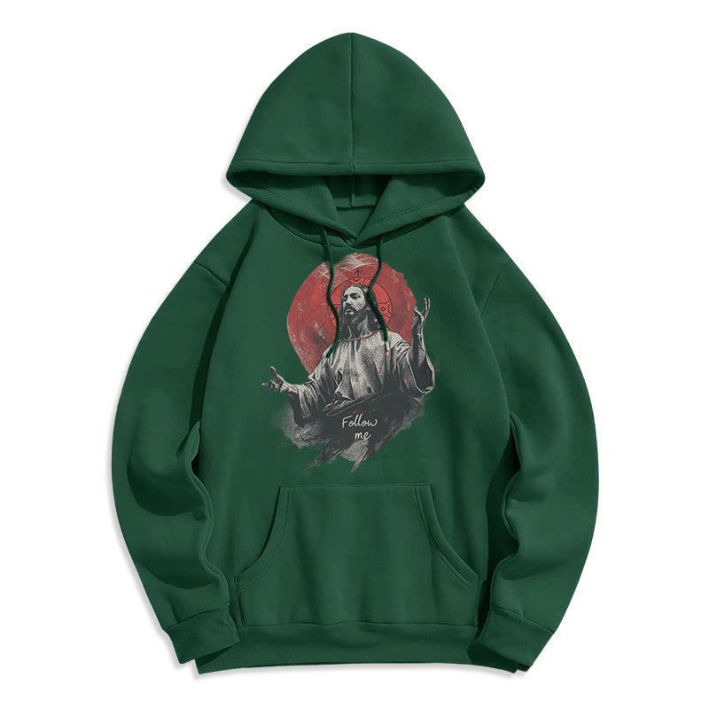 Christianartworkshop Classic Style Jesus Halo Follow Me Fleece Lined Polyester Hoodie - Green - 2XL - image 14
