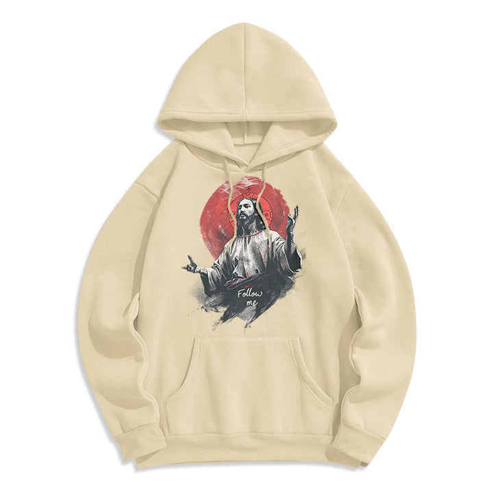Christianartworkshop Classic Style Jesus Halo Follow Me Fleece Lined Polyester Hoodie - Beige - 2XL - image 10