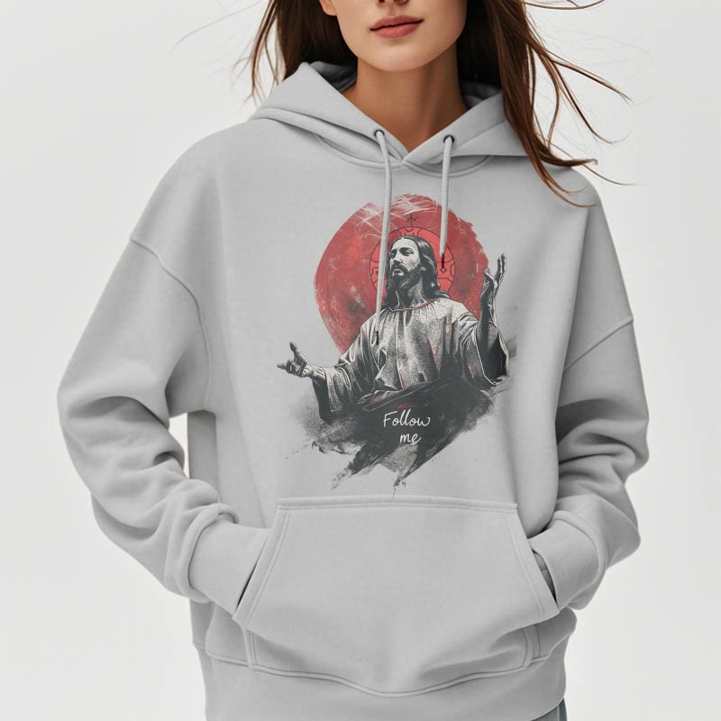 Christianartworkshop Classic Style Jesus Halo Follow Me Fleece Lined Polyester Hoodie - image 16
