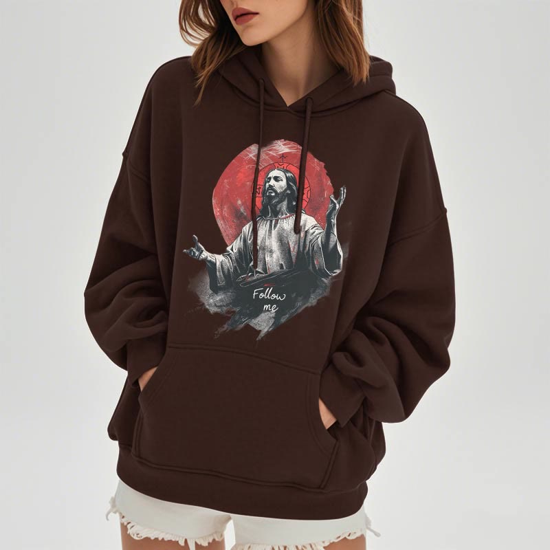 Christianartworkshop Classic Style Jesus Halo Follow Me Fleece Lined Polyester Hoodie - image 12