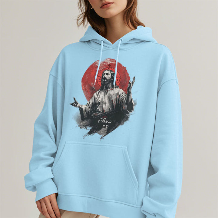 Christianartworkshop Classic Style Jesus Halo Follow Me Fleece Lined Polyester Hoodie - image 4