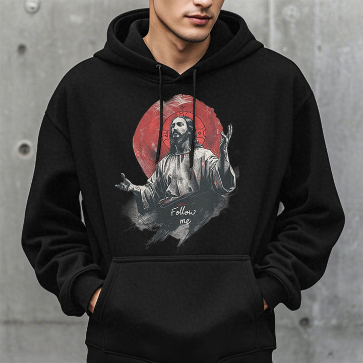 Christianartworkshop Classic Style Jesus Halo Follow Me Fleece Lined Polyester Hoodie - image 7