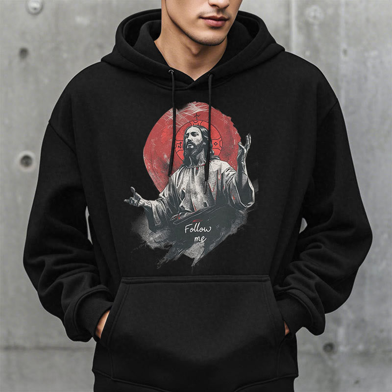 Christianartworkshop Classic Style Jesus Halo Follow Me Fleece Lined Polyester Hoodie - image 6