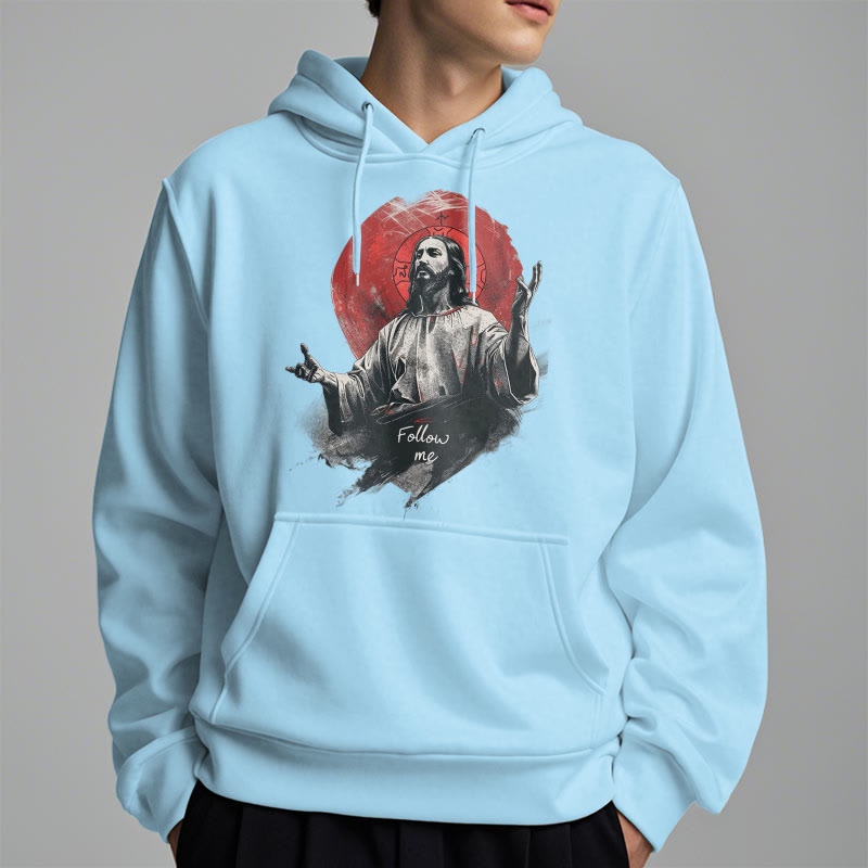 Christianartworkshop Classic Style Jesus Halo Follow Me Fleece Lined Polyester Hoodie - image 5