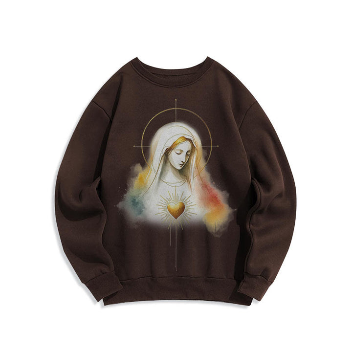Christianartworkshop Modern Style Halo Sacred Heart Virgin Mary Fleece Lined Polyester Sweatshirt - Brown - 2XL - image 12