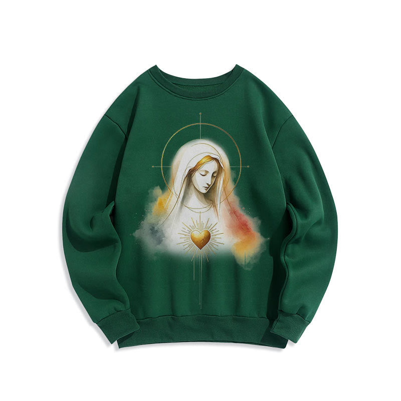 Christianartworkshop Modern Style Halo Sacred Heart Virgin Mary Fleece Lined Polyester Sweatshirt - Green - 2XL - image 14