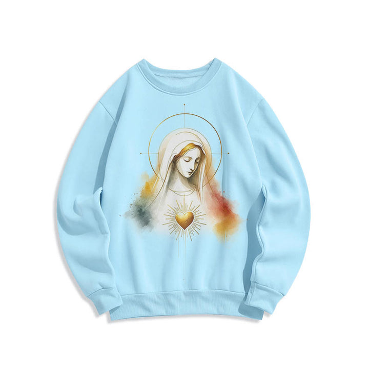 Christianartworkshop Modern Style Halo Sacred Heart Virgin Mary Fleece Lined Polyester Sweatshirt - Blue - 2XL - image 0