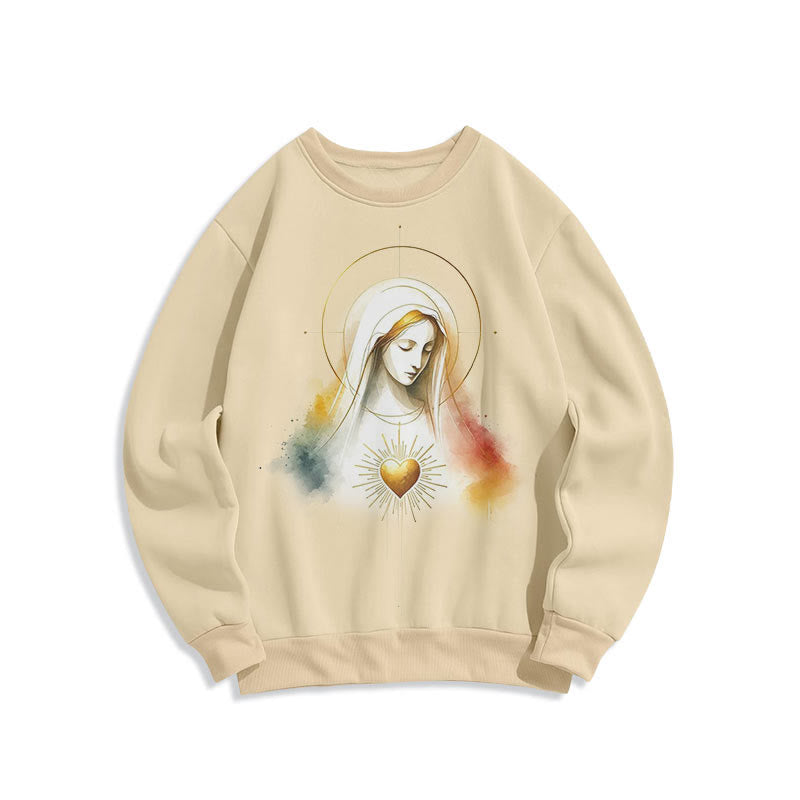 Christianartworkshop Modern Style Halo Sacred Heart Virgin Mary Fleece Lined Polyester Sweatshirt - image 9