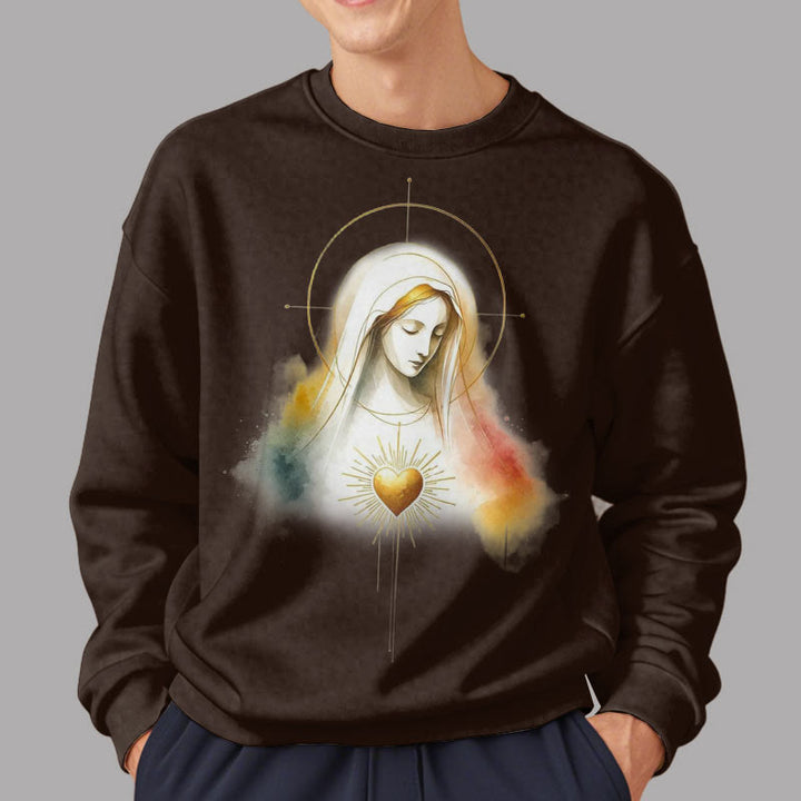 Christianartworkshop Modern Style Halo Sacred Heart Virgin Mary Fleece Lined Polyester Sweatshirt - image 13