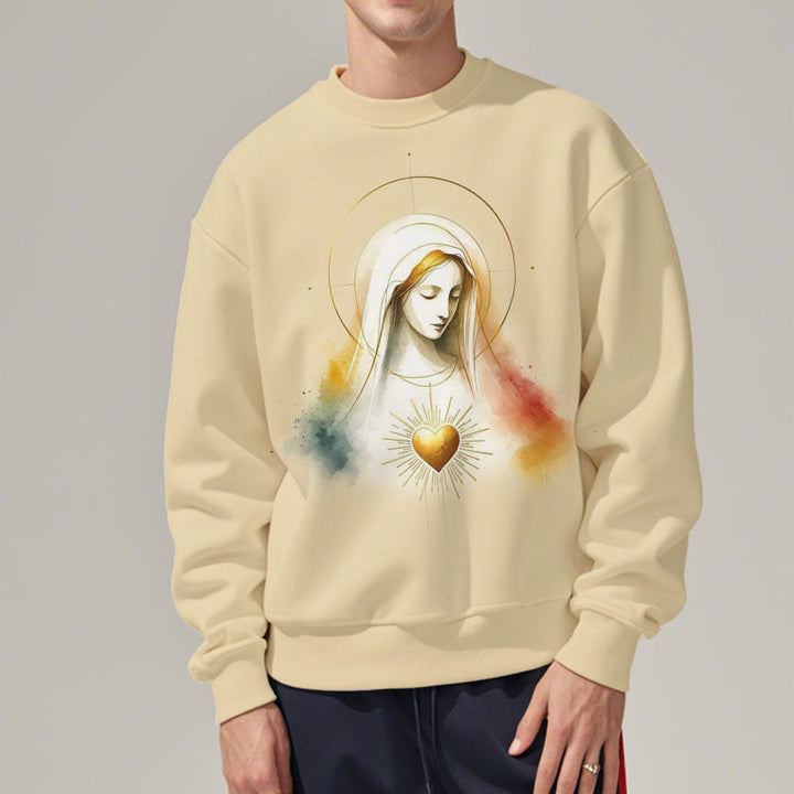 Christianartworkshop Modern Style Halo Sacred Heart Virgin Mary Fleece Lined Polyester Sweatshirt - image 10