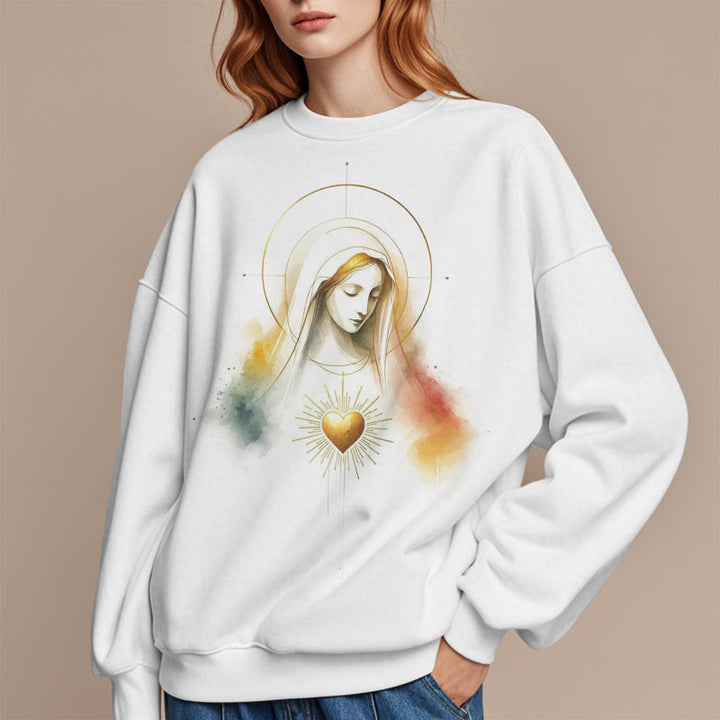 Christianartworkshop Modern Style Halo Sacred Heart Virgin Mary Fleece Lined Polyester Sweatshirt - image 8