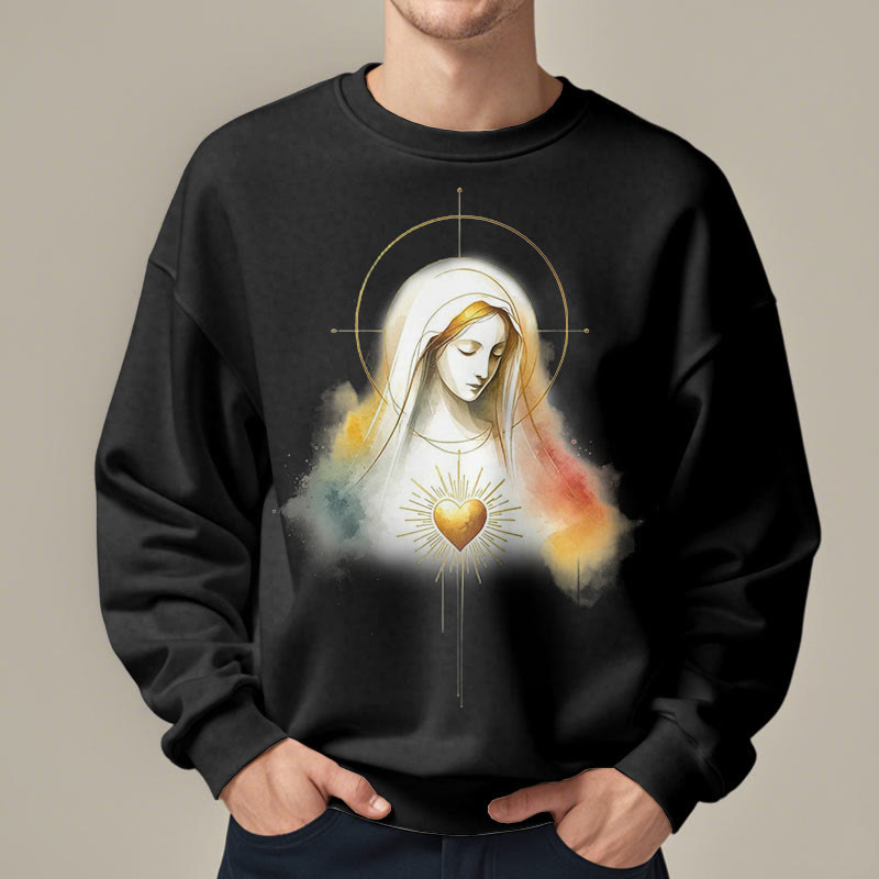Christianartworkshop Modern Style Halo Sacred Heart Virgin Mary Fleece Lined Polyester Sweatshirt - image 6