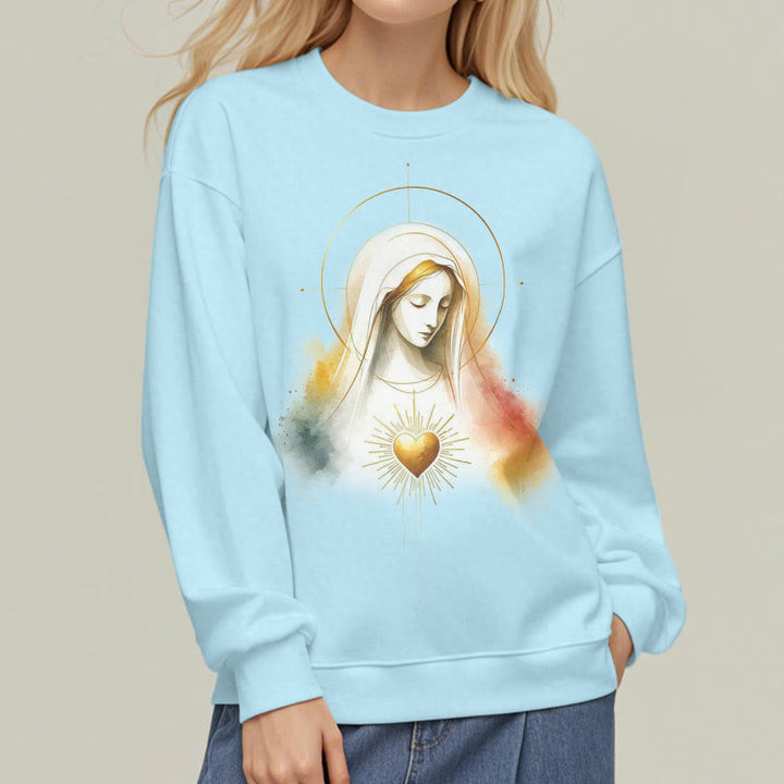 Christianartworkshop Modern Style Halo Sacred Heart Virgin Mary Fleece Lined Polyester Sweatshirt - image 5