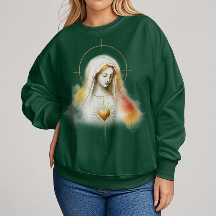 Christianartworkshop Modern Style Halo Sacred Heart Virgin Mary Fleece Lined Polyester Sweatshirt - image 15