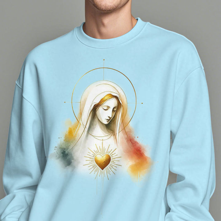 Christianartworkshop Modern Style Halo Sacred Heart Virgin Mary Fleece Lined Polyester Sweatshirt - image 4