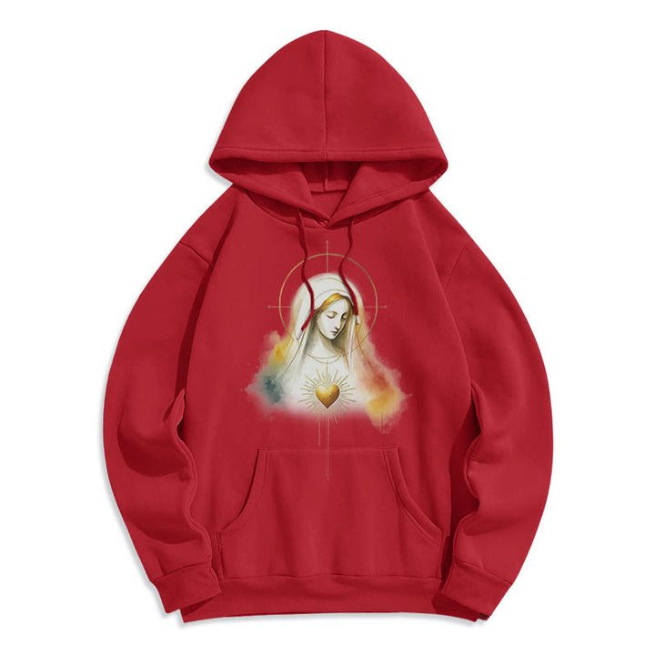 Christianartworkshop Modern Style Halo Sacred Heart Virgin Mary Fleece Lined Polyester Hoodie - Red - 2XL - image 18