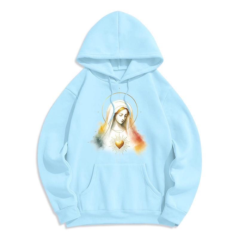 Christianartworkshop Modern Style Halo Sacred Heart Virgin Mary Fleece Lined Polyester Hoodie - Blue - 2XL - image 14