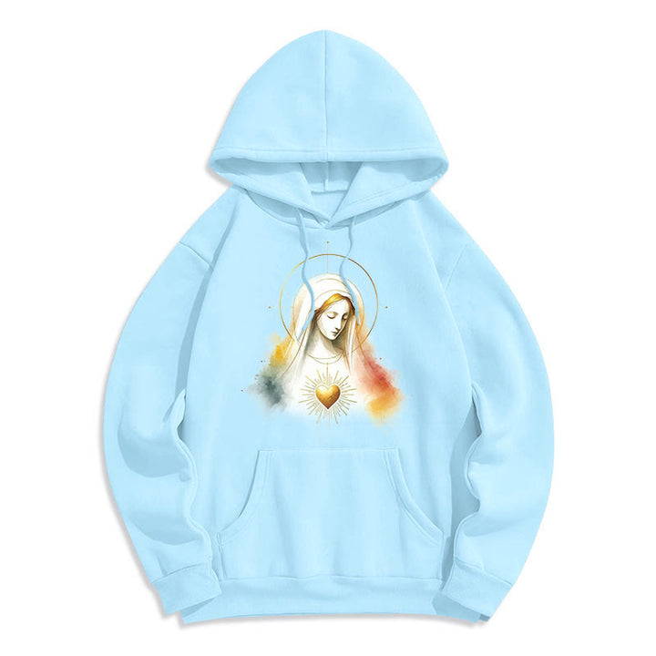 Christianartworkshop Modern Style Halo Sacred Heart Virgin Mary Fleece Lined Polyester Hoodie - Blue - 2XL - image 14