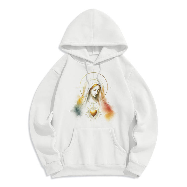 Christianartworkshop Modern Style Halo Sacred Heart Virgin Mary Fleece Lined Polyester Hoodie - White - 2XL - image 6