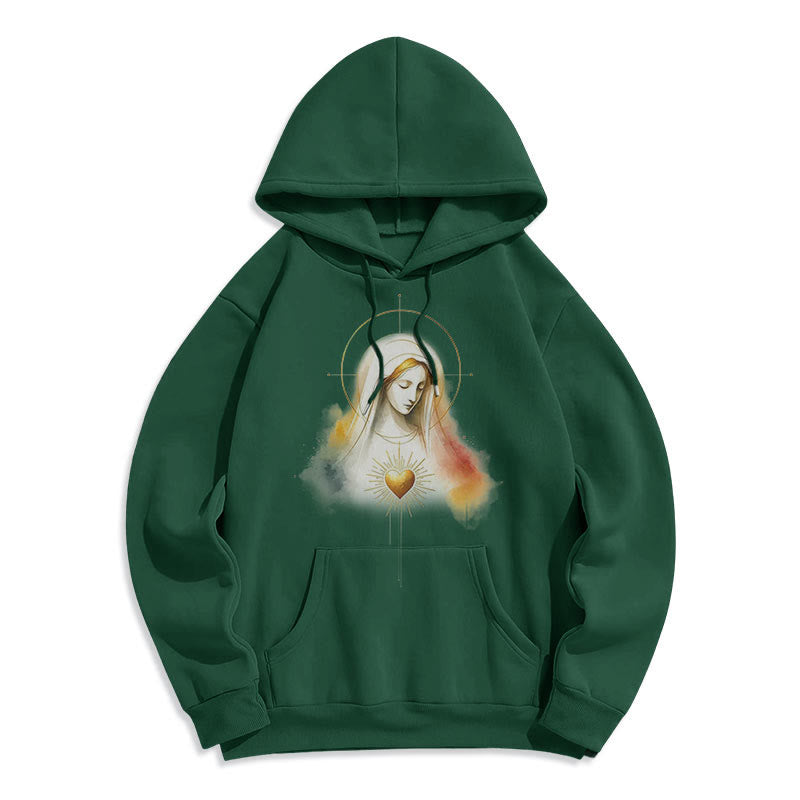 Christianartworkshop Modern Style Halo Sacred Heart Virgin Mary Fleece Lined Polyester Hoodie - Green - 2XL - image 12