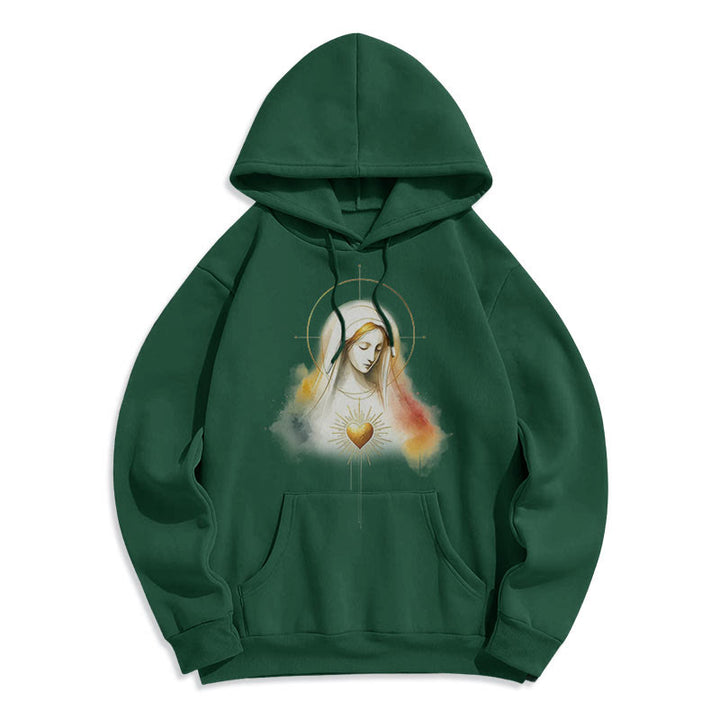 Christianartworkshop Modern Style Halo Sacred Heart Virgin Mary Fleece Lined Polyester Hoodie - Green - 2XL - image 12