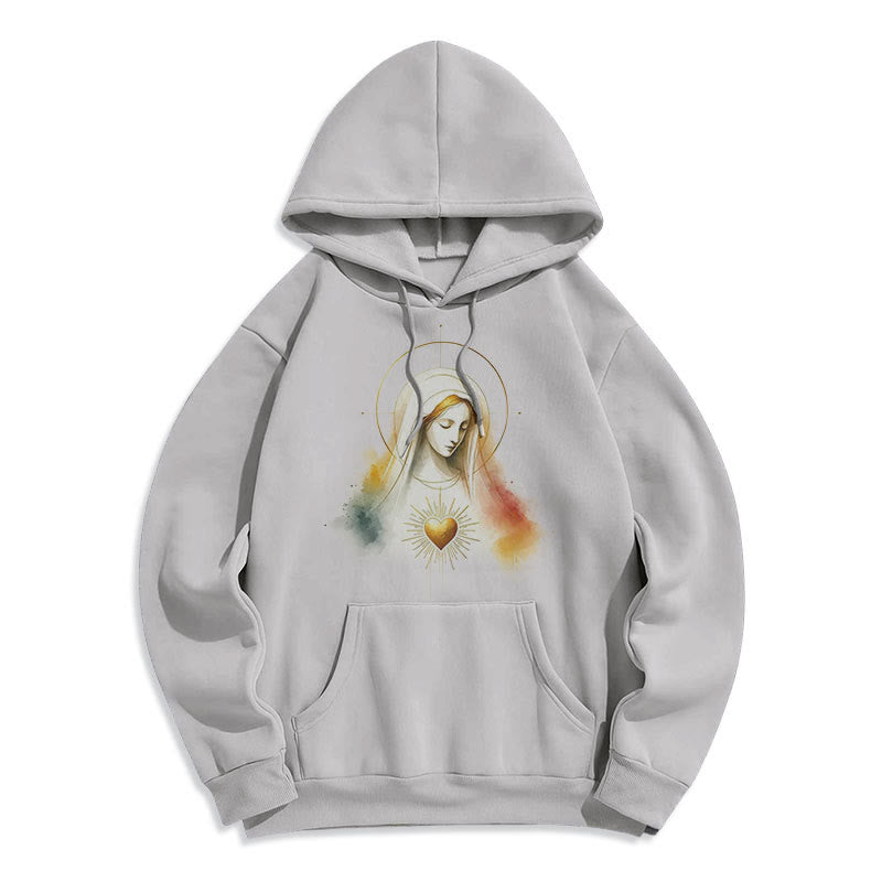 Christianartworkshop Modern Style Halo Sacred Heart Virgin Mary Fleece Lined Polyester Hoodie - Grey - 2XL - image 16