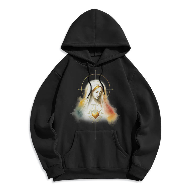 Christianartworkshop Modern Style Halo Sacred Heart Virgin Mary Fleece Lined Polyester Hoodie - Black - 2XL - image 0