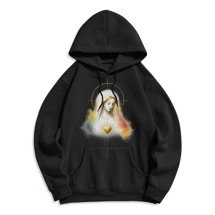 Christianartworkshop Modern Style Halo Sacred Heart Virgin Mary Fleece Lined Polyester Hoodie - Black - 2XL - image 0
