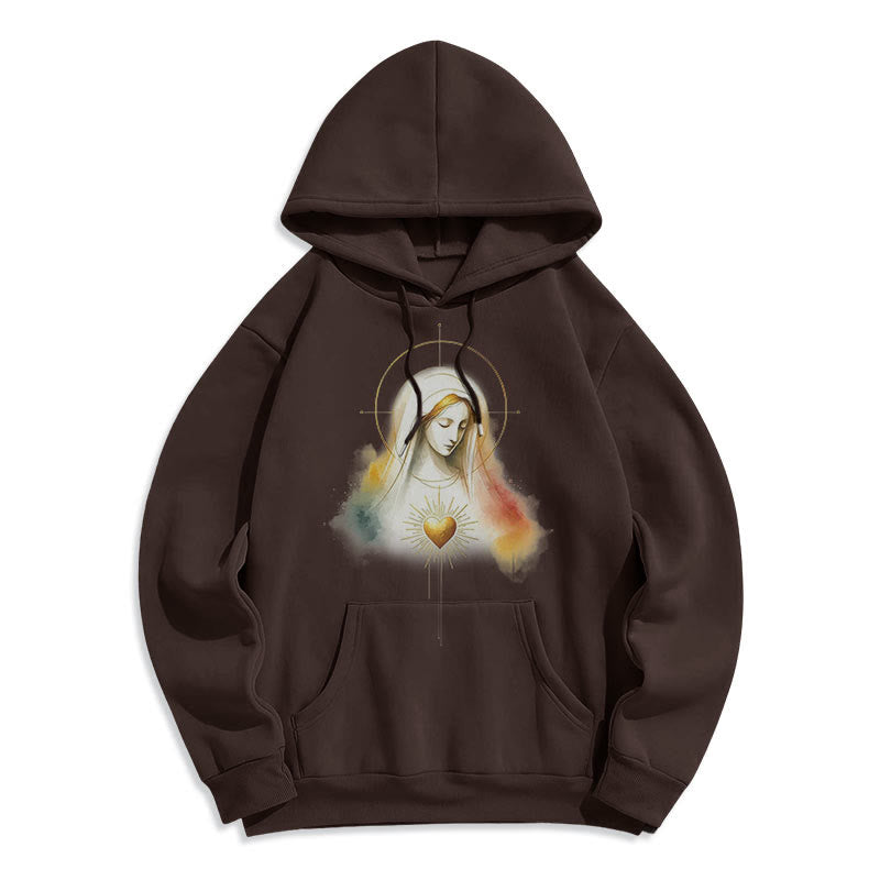 Christianartworkshop Modern Style Halo Sacred Heart Virgin Mary Fleece Lined Polyester Hoodie - Brown - 2XL - image 10
