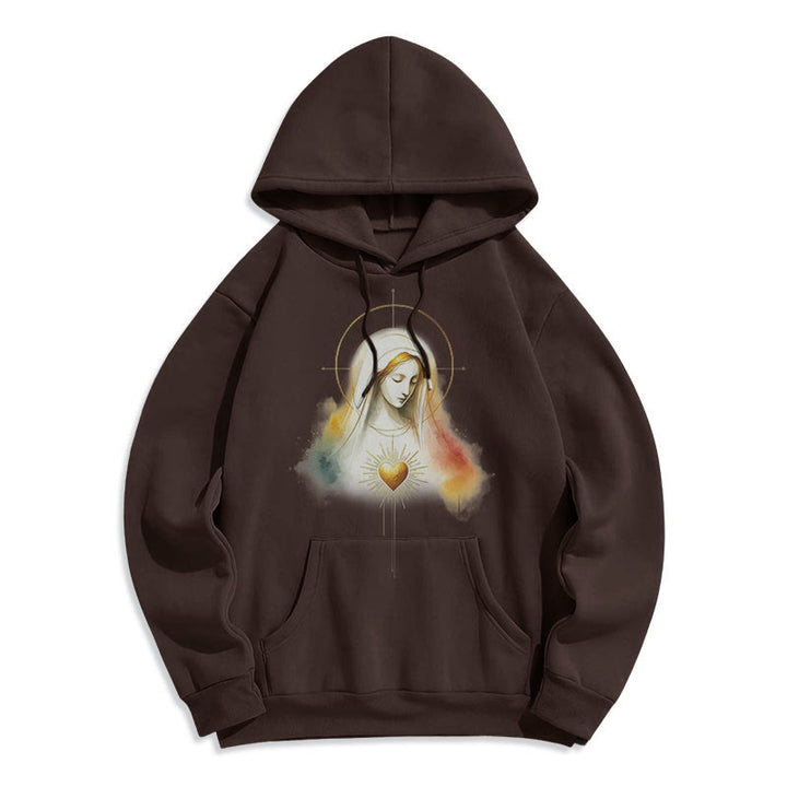 Christianartworkshop Modern Style Halo Sacred Heart Virgin Mary Fleece Lined Polyester Hoodie - Brown - 2XL - image 10