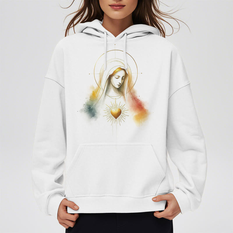 Christianartworkshop Modern Style Halo Sacred Heart Virgin Mary Fleece Lined Polyester Hoodie - image 7