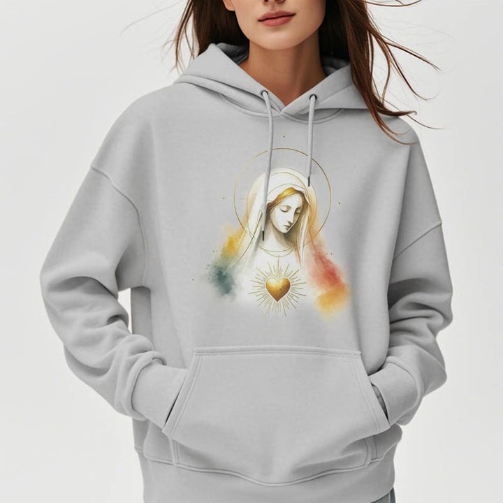 Christianartworkshop Modern Style Halo Sacred Heart Virgin Mary Fleece Lined Polyester Hoodie - image 16